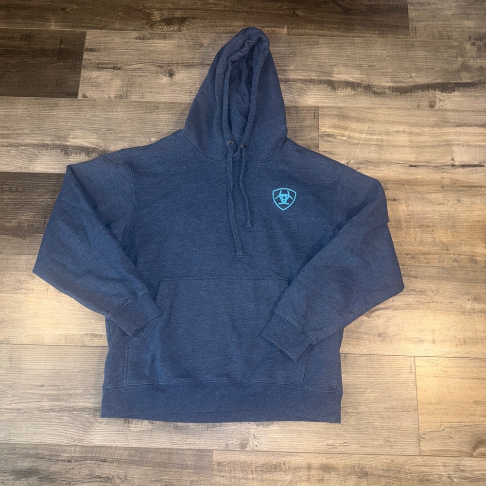 Ariat‎ Logo Pullover Hoodie Blue Western Graphic Sweatshirt Size M